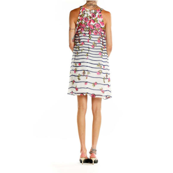 Betsey Johnson Floral Printed White A Line Halter Tank Mini Dress Lined Size 14 - Picture 2 of 9